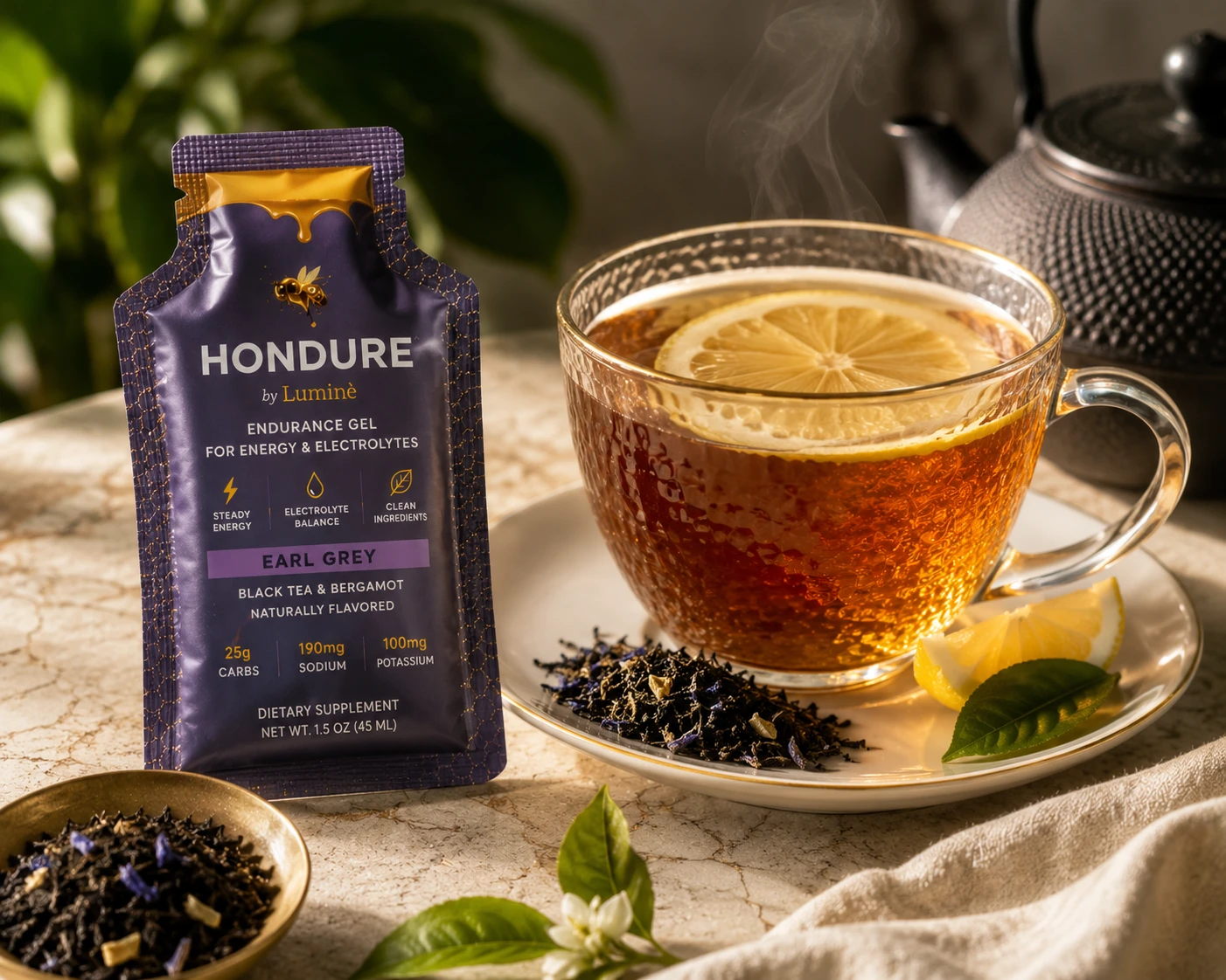 HONDURE sachet being squeezed with honey flowing from the opened pouch