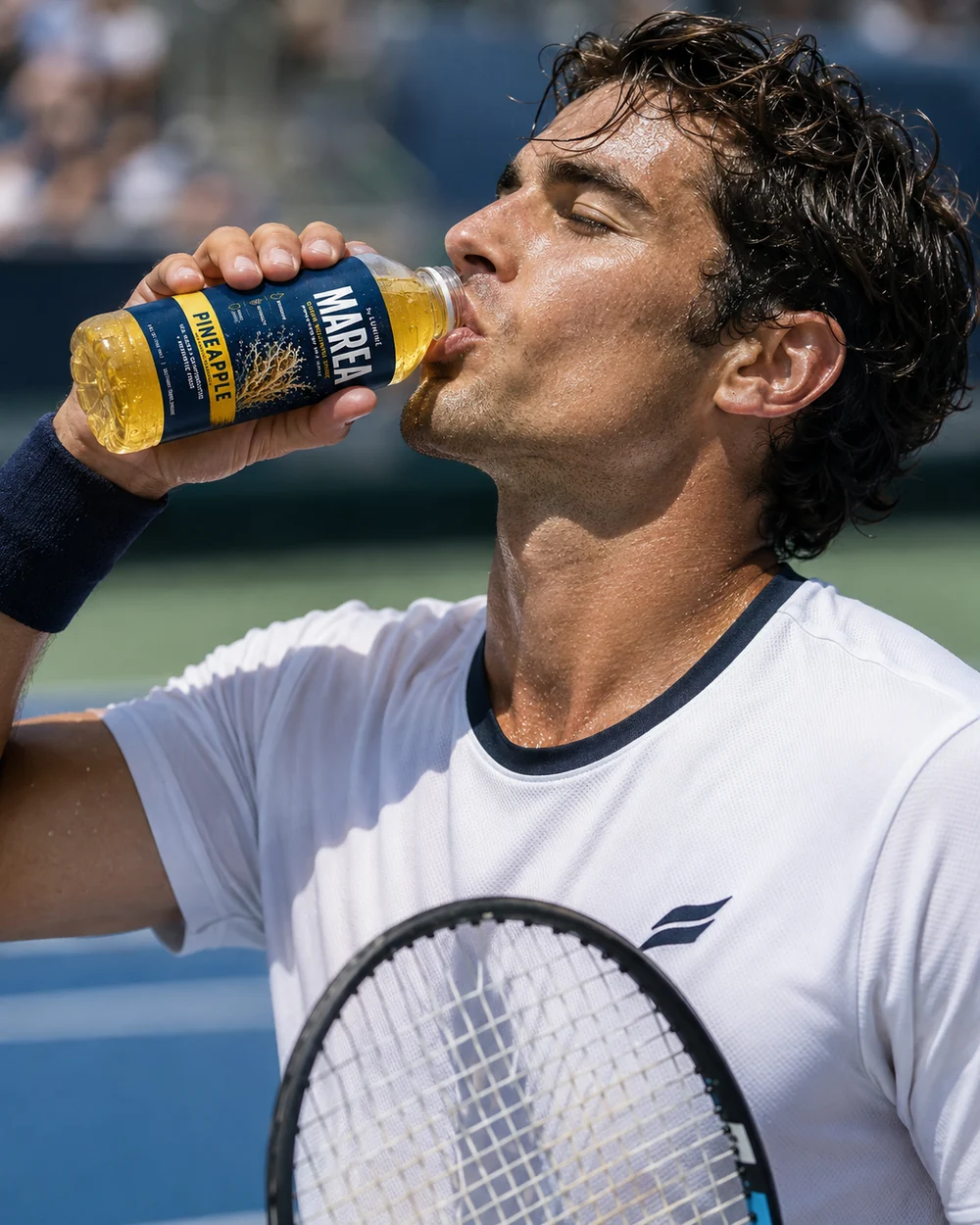 Athlete drinking MAREA Pineapple courtside